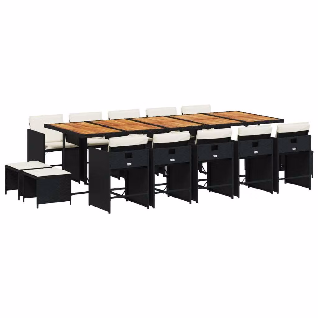 Set da Pranzo da Giardino 15 pz con Cuscini Nero in Polyrattan