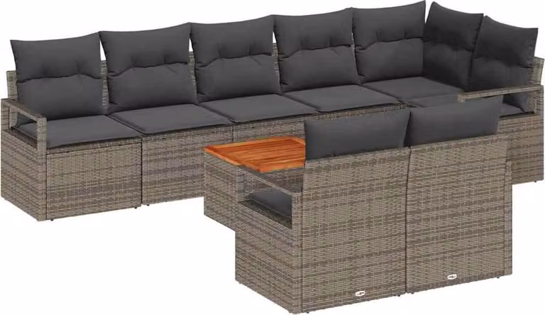 Set Divano da Giardino 9 pcs Grigio polyrattan