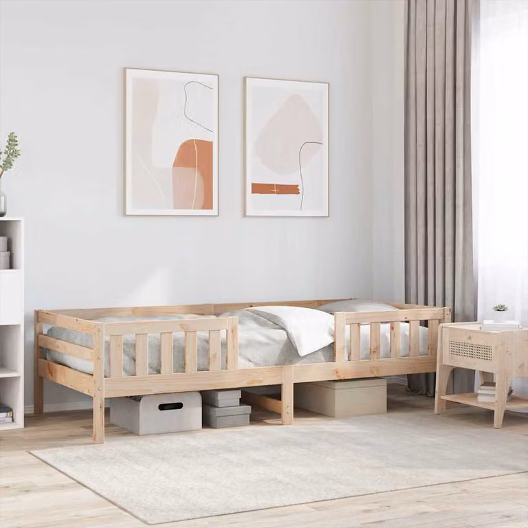 Letto singolo moderno vidaXL in legno massello di pino non trattato, colore marrone, L/P/H: 80 x 190 x 80,5 cm