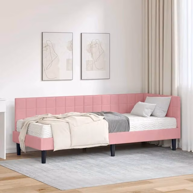 Struttura Letto Angolare con Materasso 2 pz Rosa 80 x 200 cm 3393961