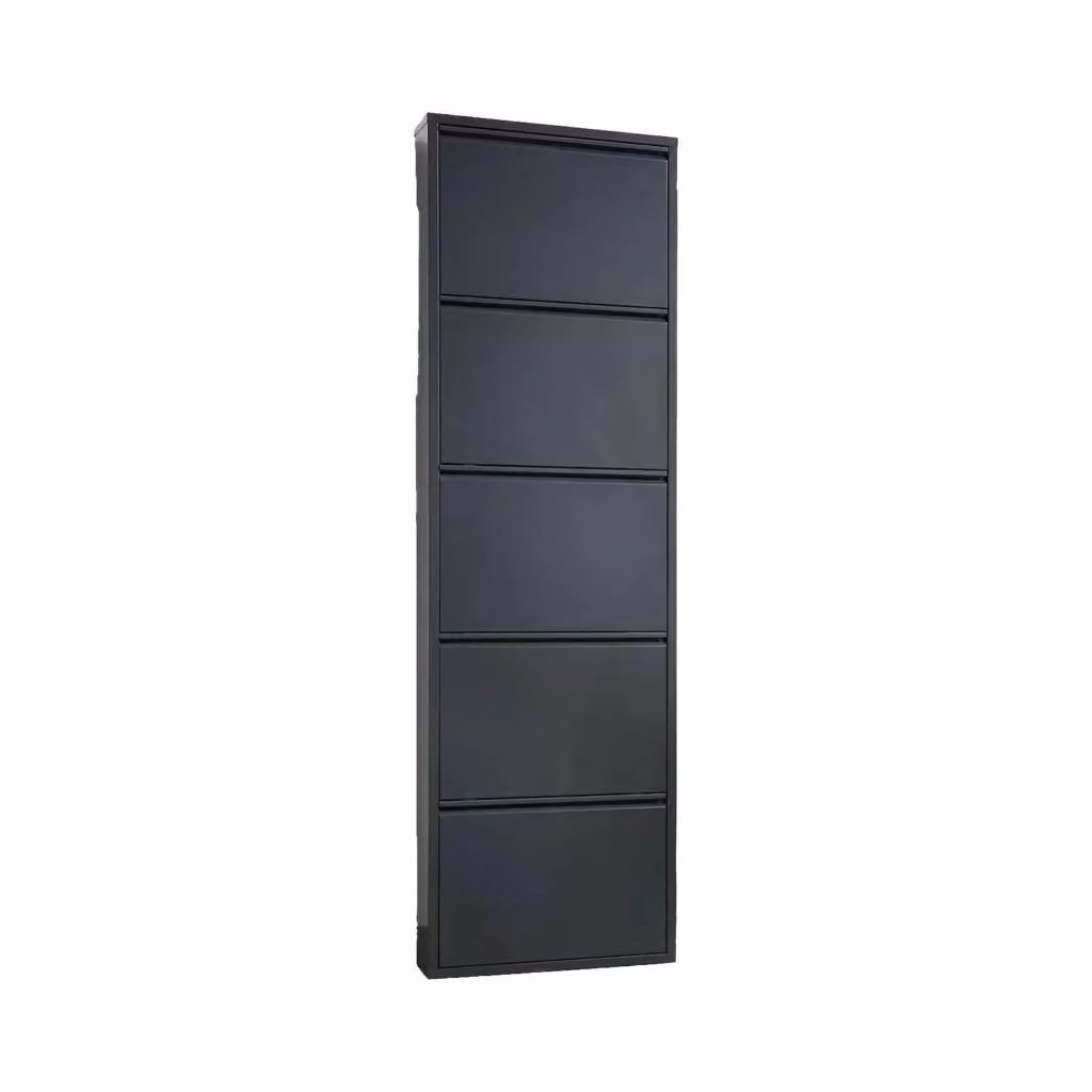Scarpiera Afrend DMORA in metallo nero opaco, mobile porta scarpe moderno da parete per ingresso, L: 50 cm, P: 15 cm, H: 172 cm – 2