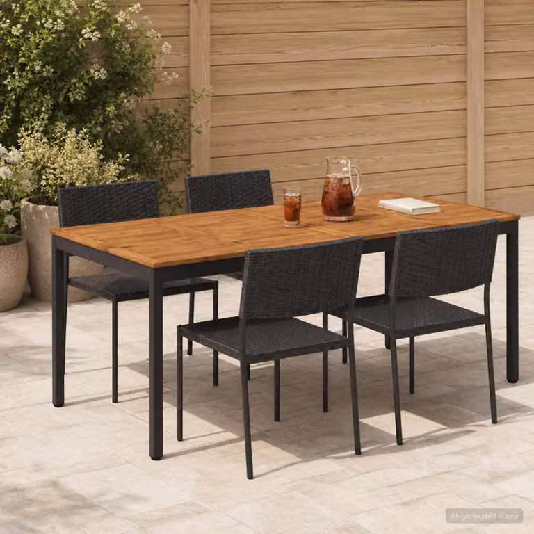 Tavolo da giardino rettangolare estensibile vidaXL in legno di acacia, Colore Naturale e Nero, L: 196 cm, P: 100,5 cm, H: 75 cm