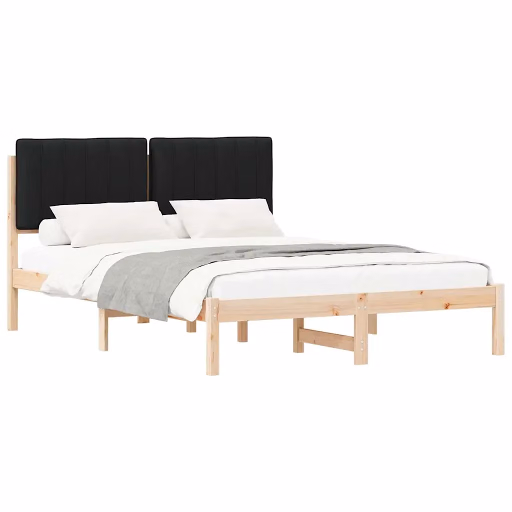 Letto moderno vidaXL con testiera rivestita in tessuto nero e struttura in legno di pino, L/P/H: 140 x 200 x 84,5 cm – 2