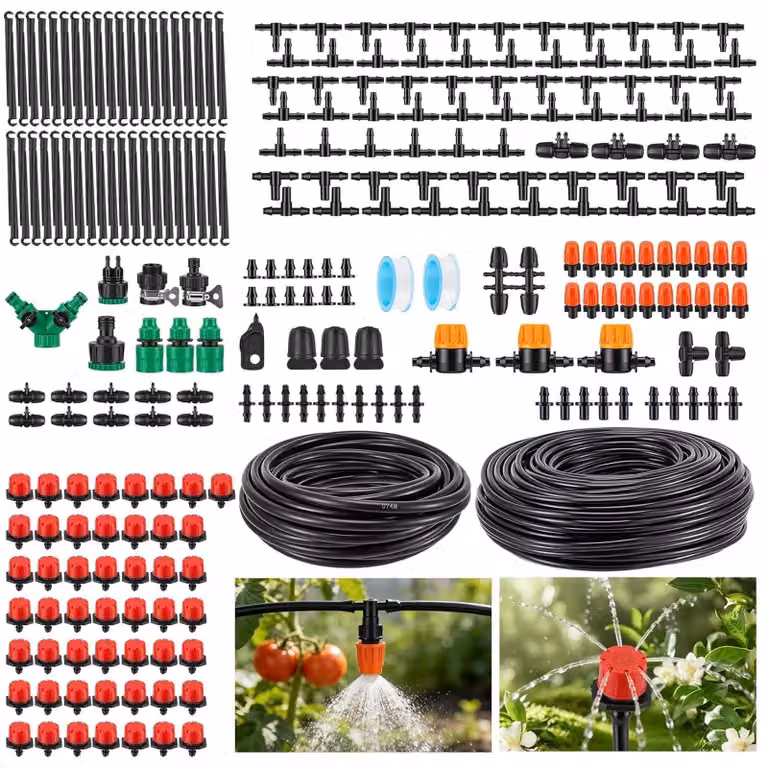 Omgoods - Kit di irrigazione a goccia da 70 metri con 340 componenti per giardino e serra