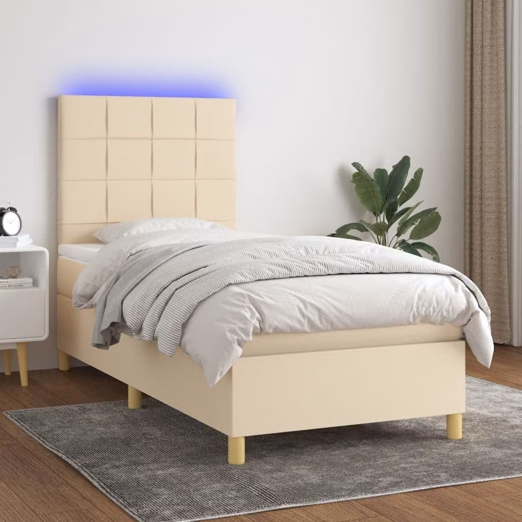 Maison Exclusive - Letto a Molle con Materasso e LED Crema 90x200 cm in Tessuto