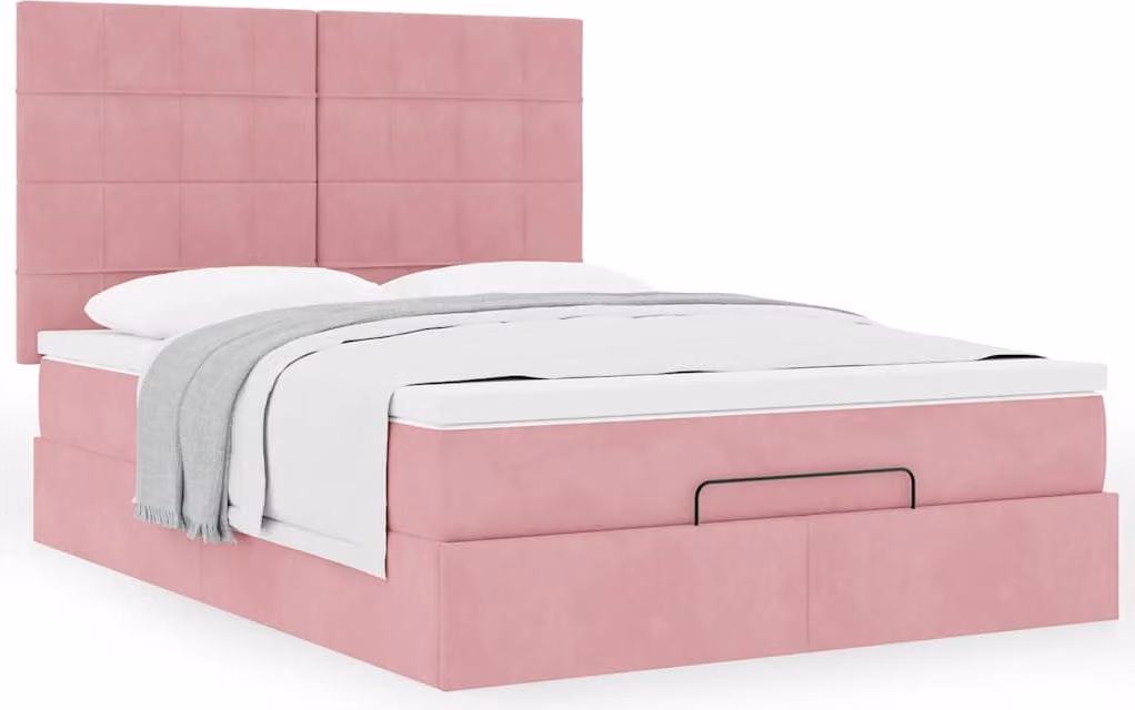 Struttura Letto Pouf con Materassi Rosa 140x190 cm in Velluto