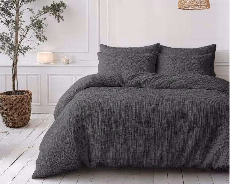 Sleeptime, coperta per letto "Lazy" in mussola, colore antracite, dimensioni 240 x 200 cm, con federe incluse