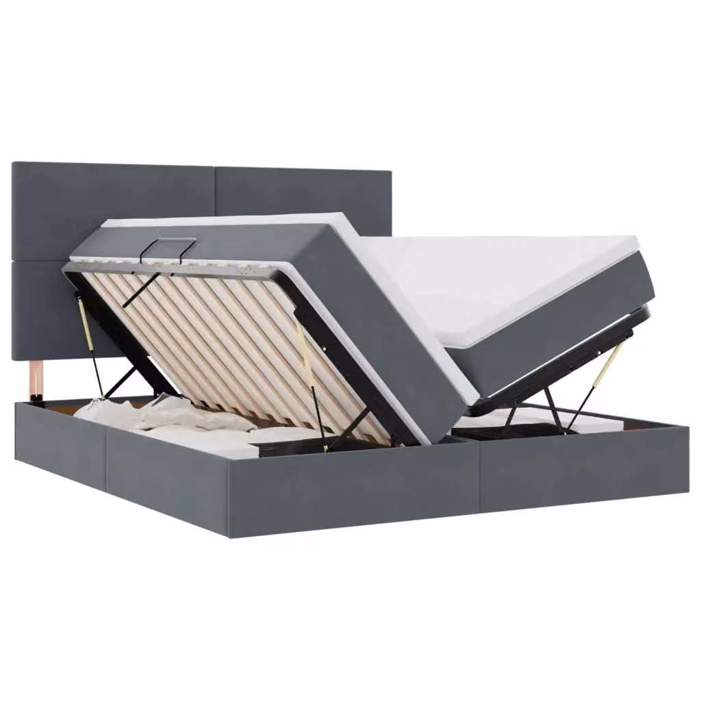 vidaXL Letto Moderno con Contenitore a Sollevamento, Illuminazione LED e Porta di Ricarica USB, Rivestimento in Velluto Grigio, 200 x 200 cm – 2