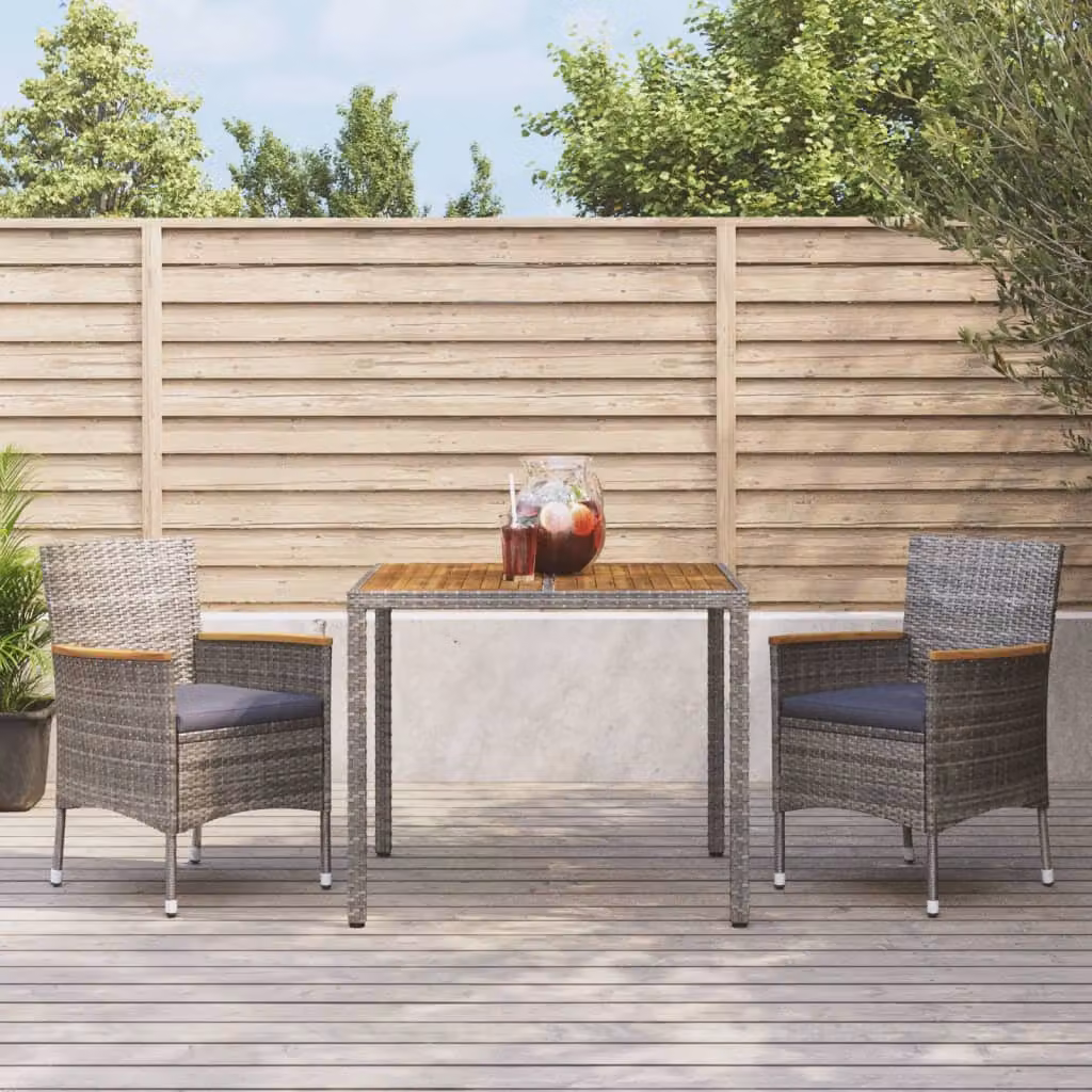 Set da pranzo da giardino vidaXL in polyrattan e legno di acacia con cuscini, colore grigio