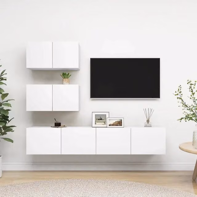 Set Mobili Porta TV 4 pz-Credenza per TV Bianco in Legno Multistrato 542220