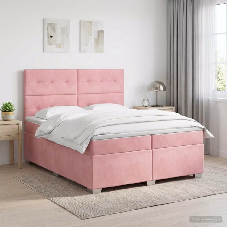 Maison Exclusive - Letto boxspring con materasso e testiera Rosa 200 x 200 cm in velluto
