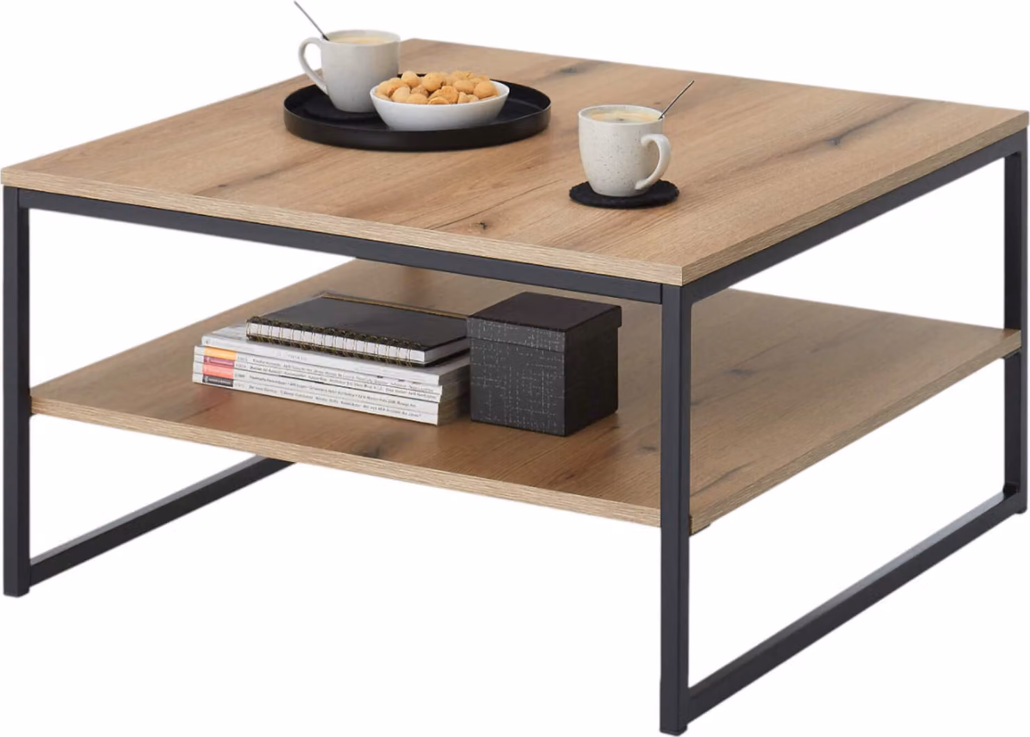 Tavolino KUBUS in rovere Evoke con struttura quadrata in metallo (LxHxP) 75x40x75 cm
