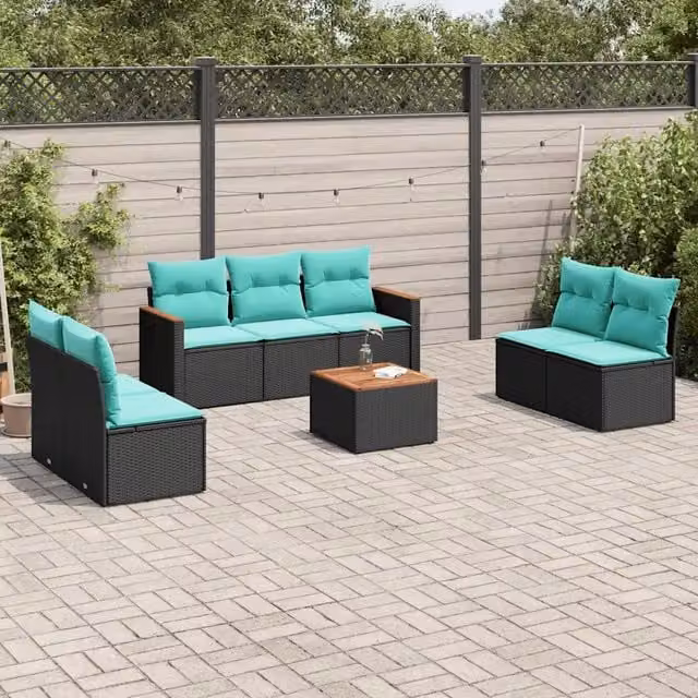 Set Divani da Giardino 8 pz con Cuscini Nero in Polyrattan 3225882