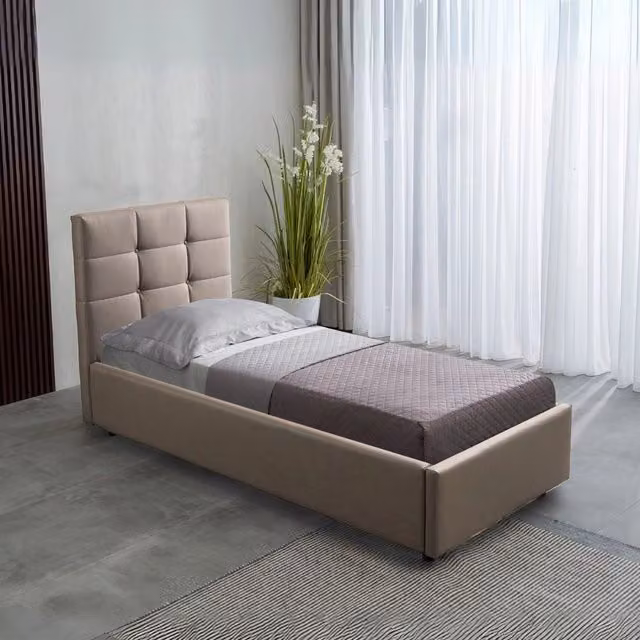 Letto singolo con contenitore Napoli ecopelle colore tortora