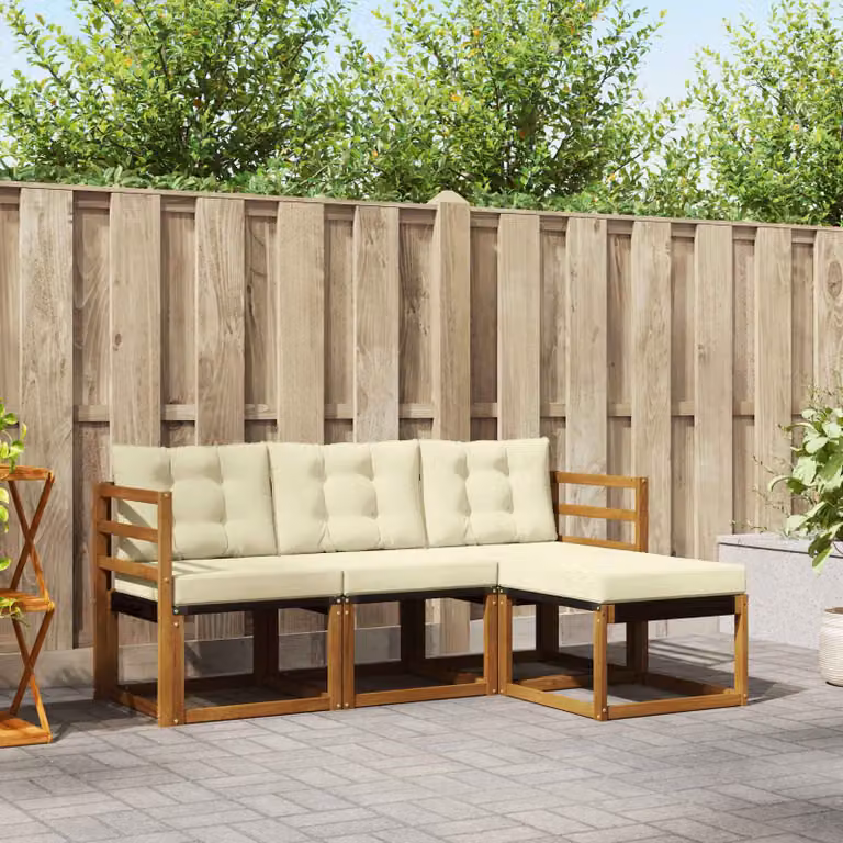 vidaXL Set di divani da esterno 4 pz in legno di acacia con cuscini, colore marrone, beige e bianco