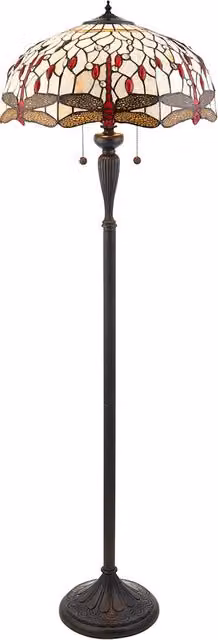 Lampada da terra Tiffany Dragonfly multicolore in stile Art Nouveau con tiranti, H: 156 cm, L: 50 cm, P: 50 cm