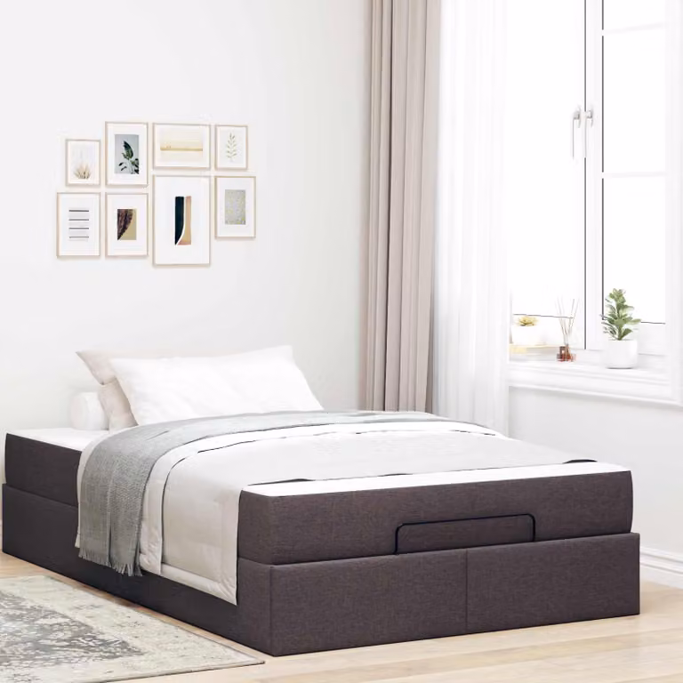 Set letto vidaXL con struttura imbottita in tessuto e materasso in schiuma, L/P/H: 200 x 120 x 43,5 cm, colore beige/marrone