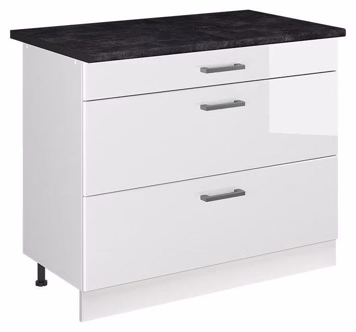 Mobiletto base per cucina Vicco R-Line Bianco lucido/Bianco 100 cm piano di lavoro Antracite, Model 71540