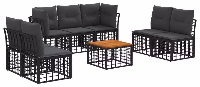 Set di divani da esterno 8 pcs Nero e Grigio scuro Poliestere