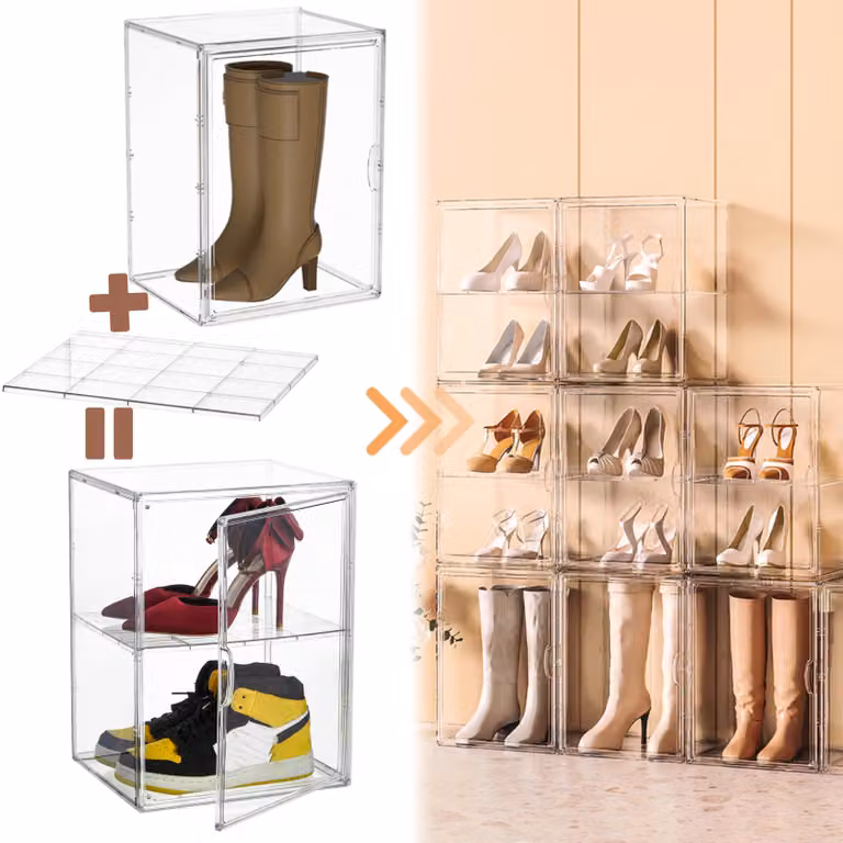 Contenitori per scarpe, set da 2, extra-large, in plastica trasparente, con divisorio regolabile, ideali per riporre le scarpe