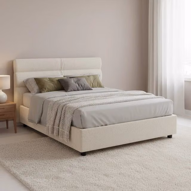Letto Brinzio DMORA con contenitore a sollevamento, colore beige e nero, L/P: 120 x 200 cm – 1