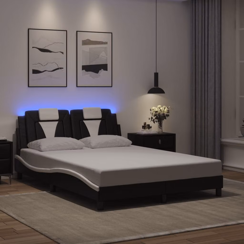 Giroletto vidaXL Viana moderno con illuminazione LED e porta di ricarica USB, Nero e Bianco, 140 x 190 cm