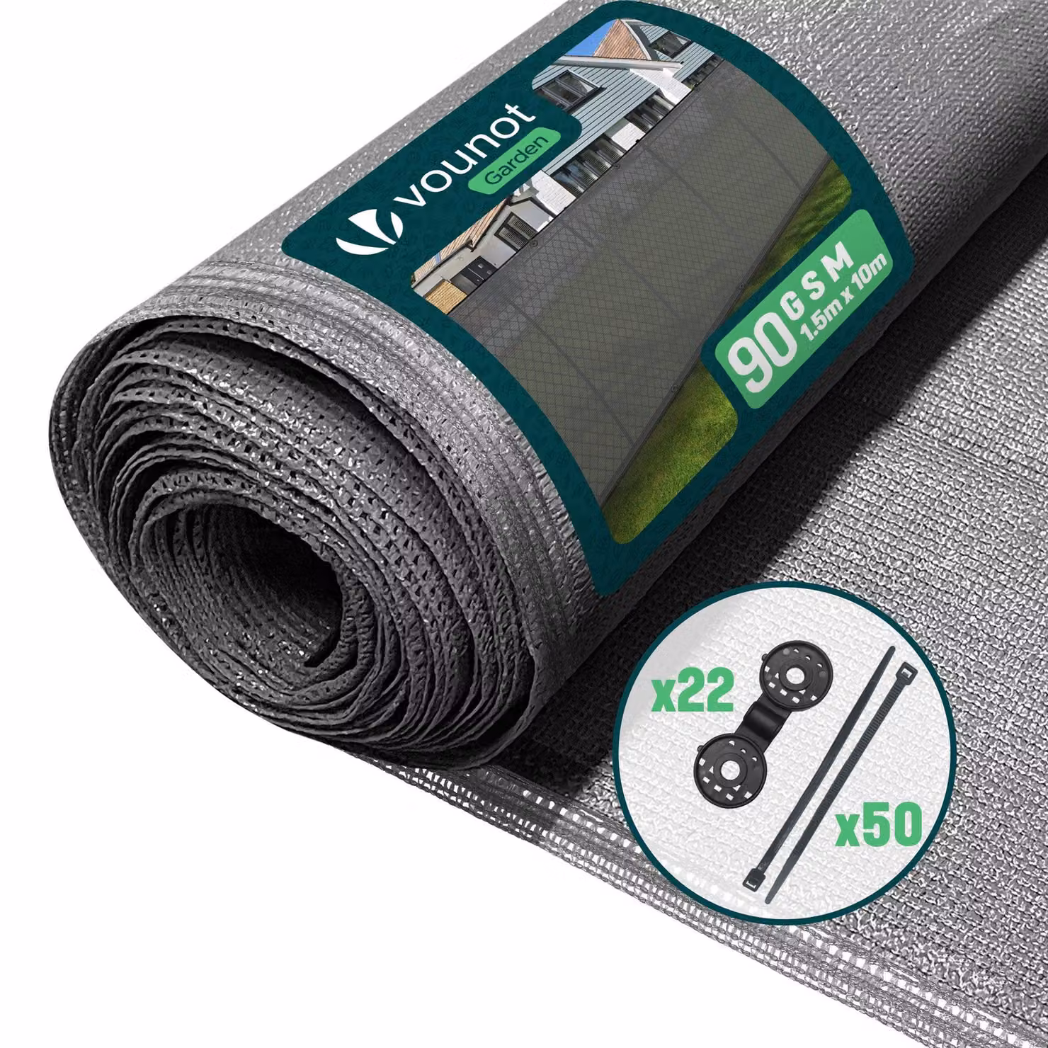 VOUNOT® Schermo di recinzione 1,5×10 m, schermo di protezione 90 g/m² HDPE, grigio
