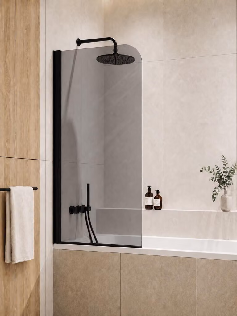 Badplaats Parete Vasca Torino 60 x 140 cm - Vetro Fumé - Nero - Anta Pivotante 5 mm - Vetro di Sicurezza