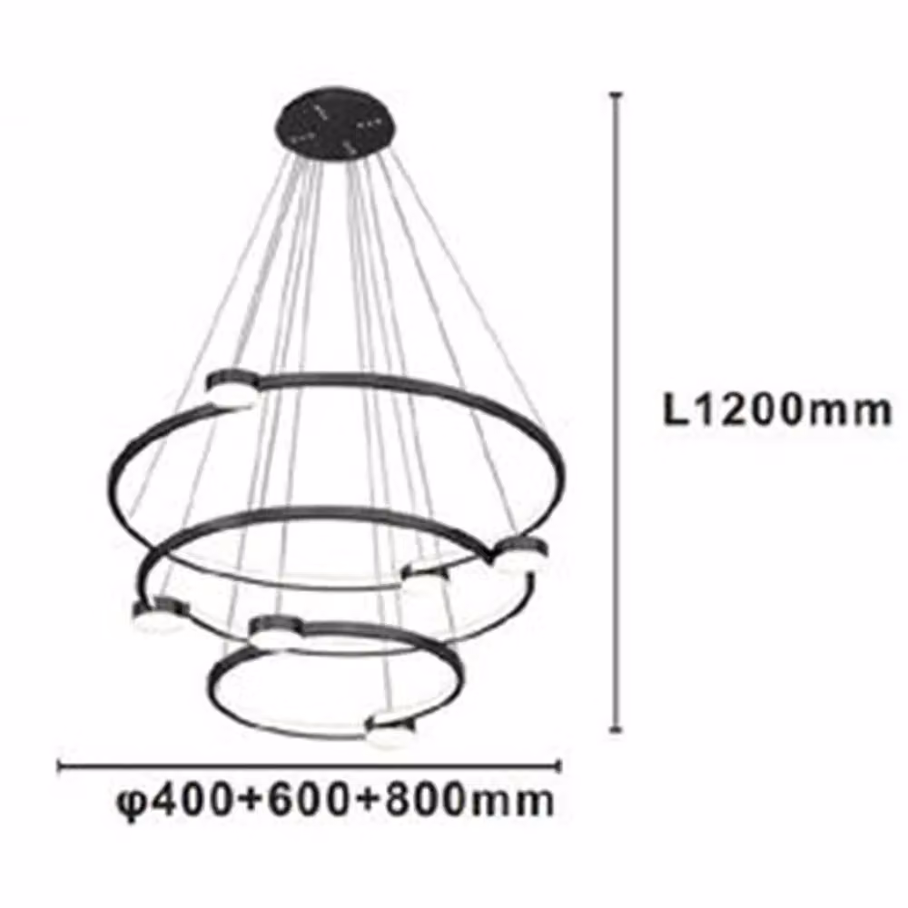 Trade Shop Lampadario a Sospensione LED Moderno con 3 Cerchi e Telecomando, Nero, 96W – 2