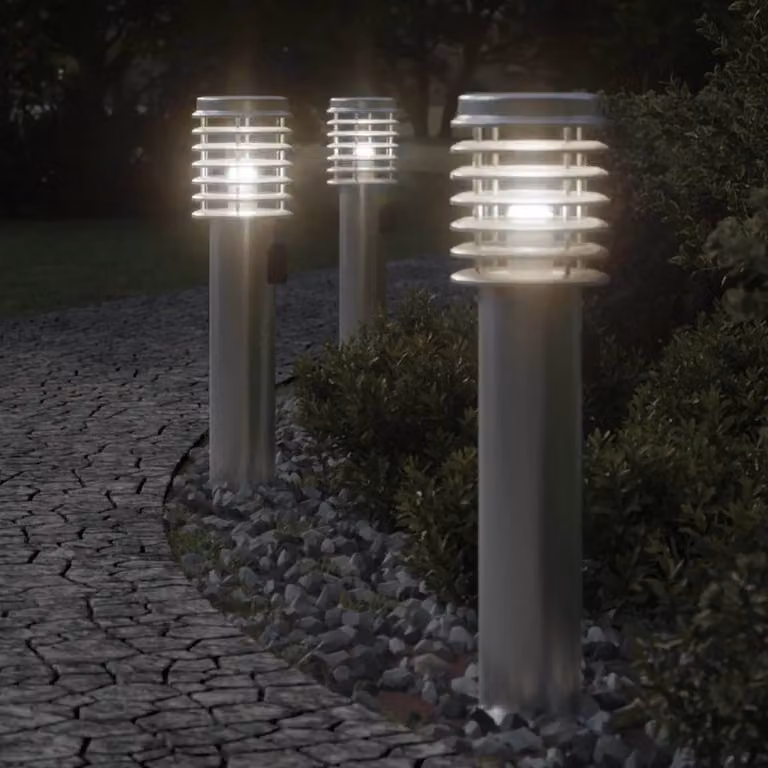 Set di 3 lampade da terra per esterni vidaXL in acciaio argento, Altezza: 60 cm