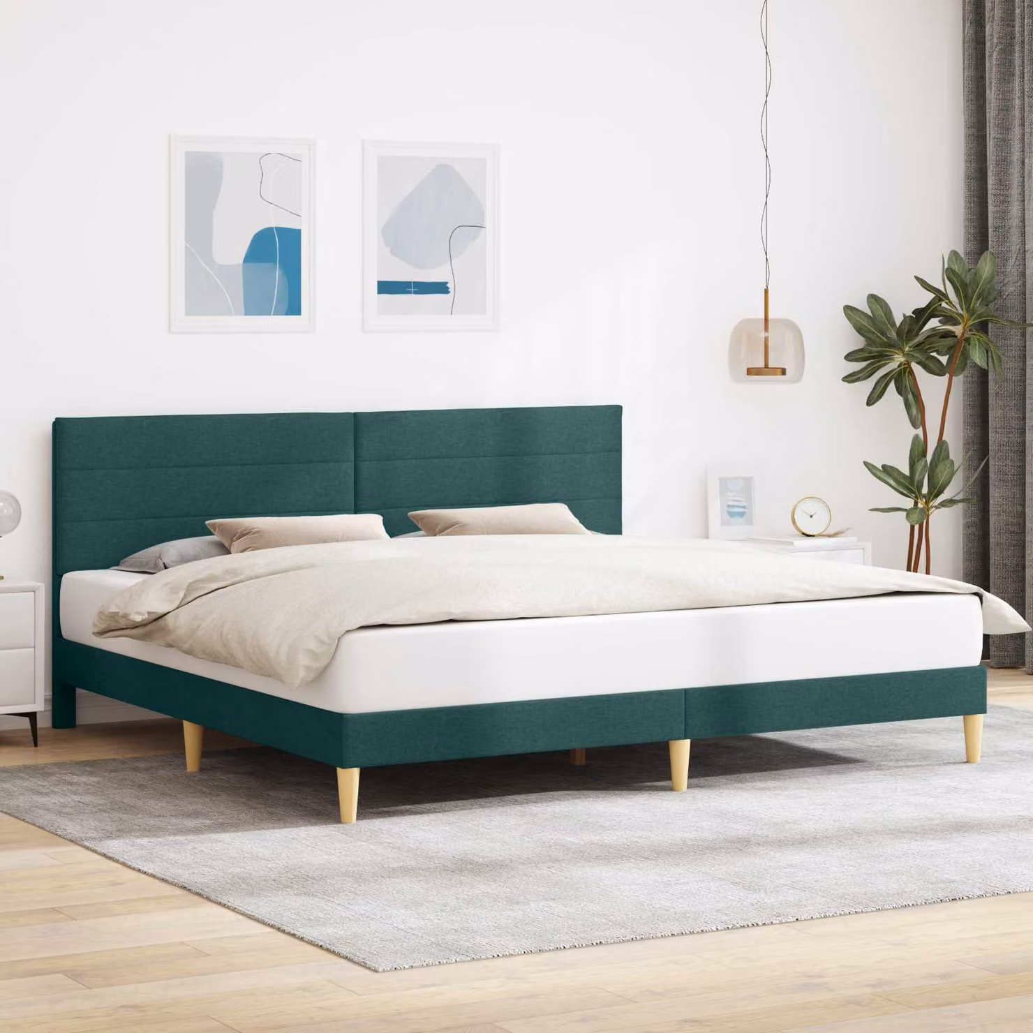 Struttura del letto imbottita vidaXL in tessuto verde scuro L/P/H: 200 x 200 x 96 cm