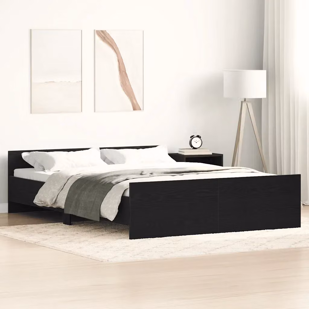 Letto matrimoniale per adulti con giroletto e doghe in legno, colore nero, L/P/H: 120 x 200 x 50 cm – 2
