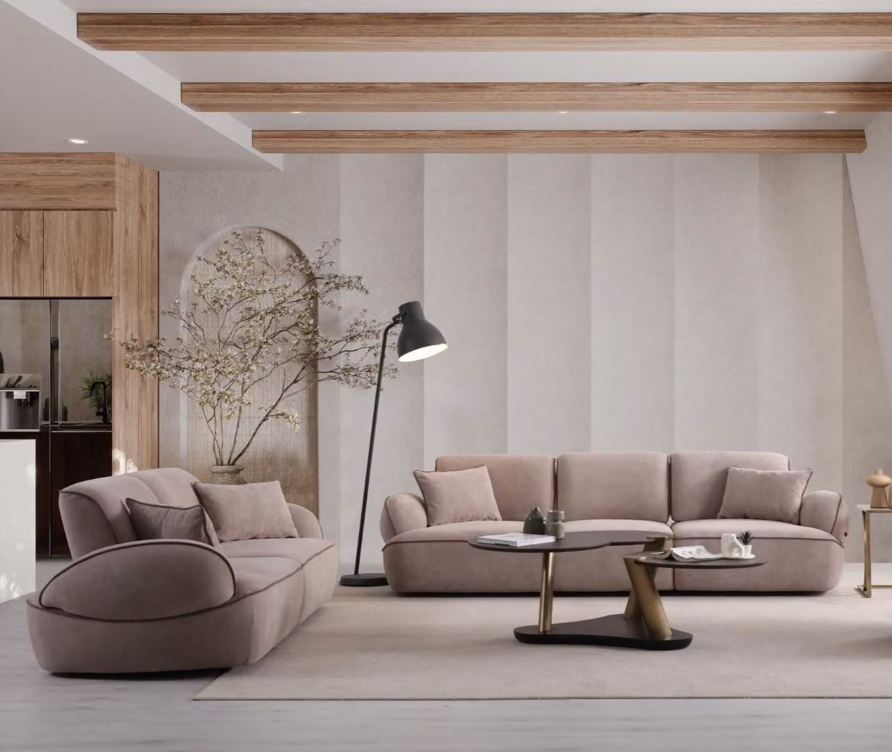 Couchgarnitur Moderne Wohnzimmer Möbel 2x Couchen Holztisch 3-tlg