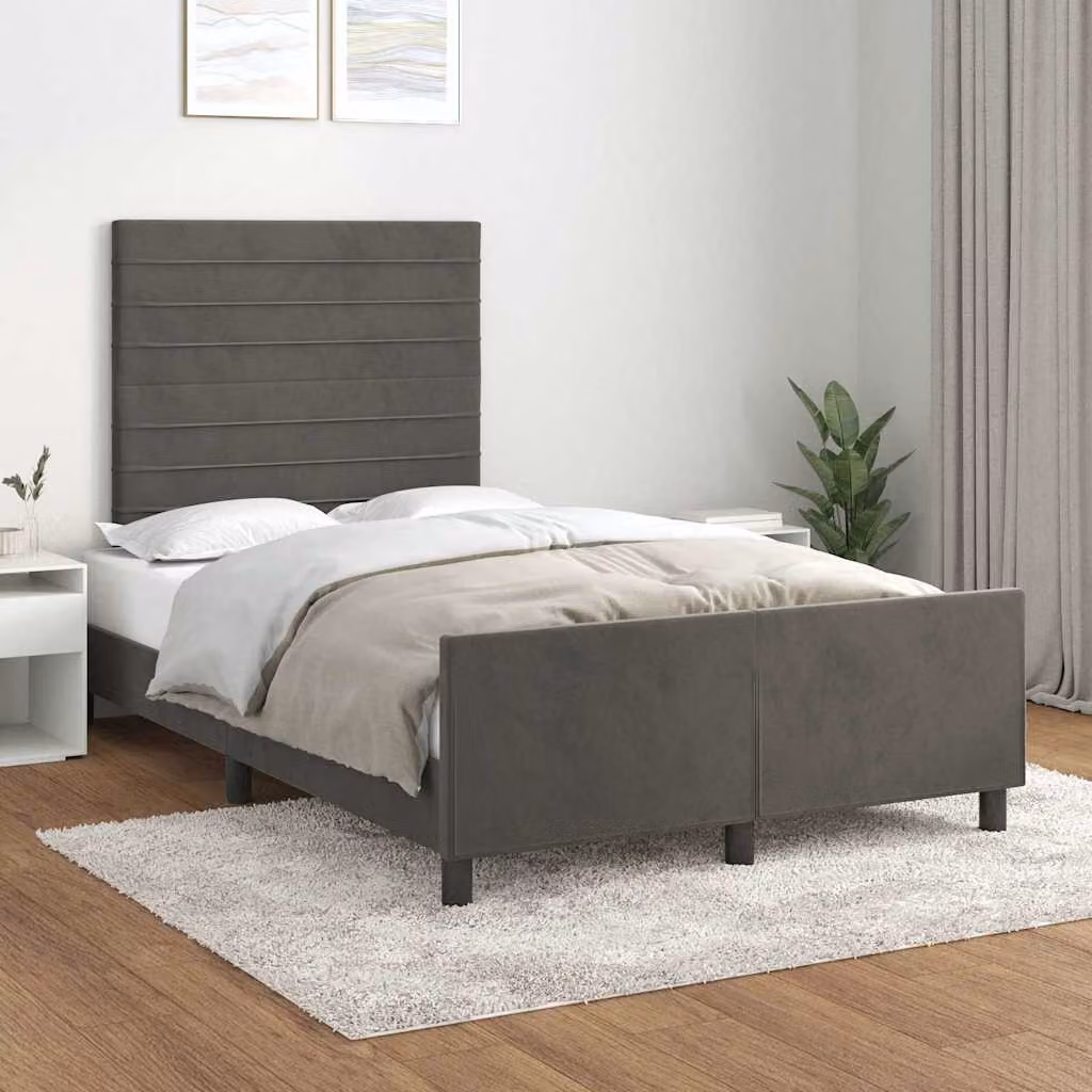 vidaXL Giroletto in Velluto Grigio con Listelli in Legno L/P/H: 120 x 200 x 126 cm – 1