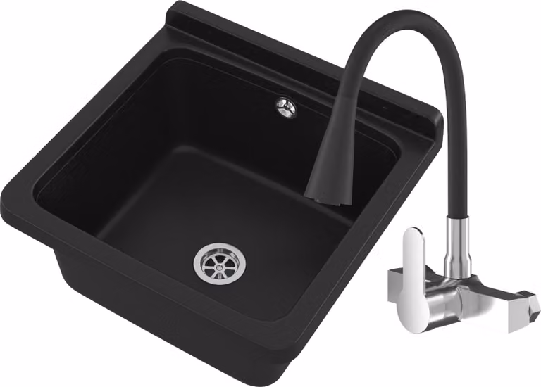 Granitan - Lavabo - Lavello - Nero - per officina e garage - Lavello - ORTA