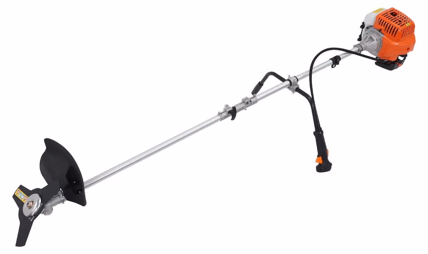 Decespugliatore a benzina - Motosega a 2 tempi, 42,7 cc - 6500 giri/min - Manico a U con imbracatura a spalla - 3 teste di taglio - Colore: arancione e nero