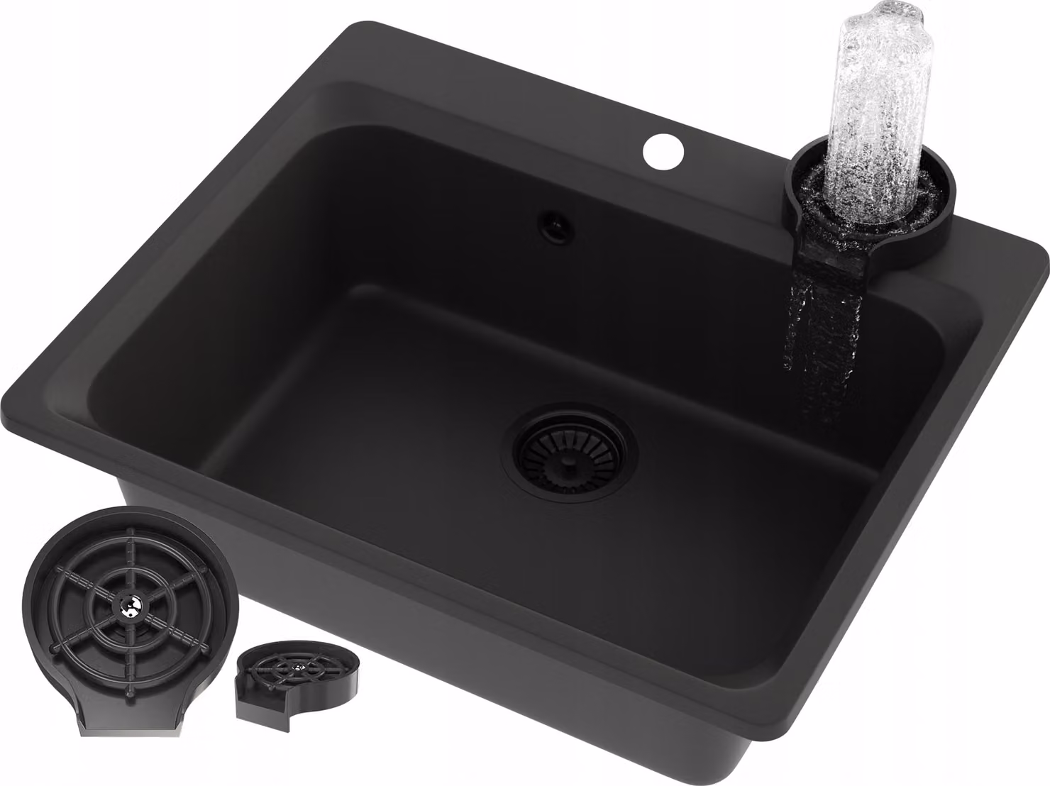 Granitan - Lavello in granito - Lavandino 61,9x52,2 cm - Lavello cucina nero - con sifone - ZANTE