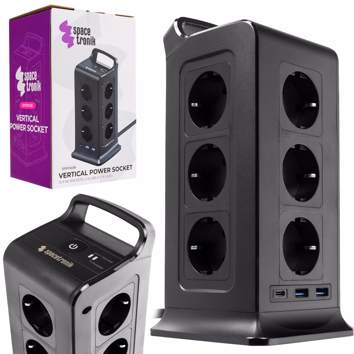Prese multiple a colonna 12x CA, 2x USB, 1x USB-C B