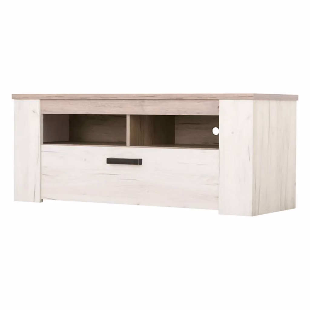 DMORA Mobile Porta TV Castalda con 3 Ripiani, Bianco Larice, L: 123 cm, P: 43,5 cm, H: 49,5 cm – 2