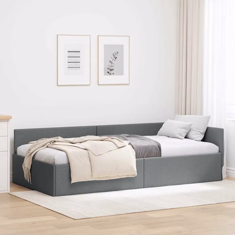 Cornice del letto ad angolo vidaXL in tessuto grigio con struttura in legno e metallo L/P/H: 207 x 104 x 100 cm