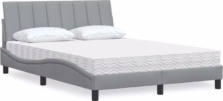 Letto con Materasso Hanko Grigio Chiaro 140x190cm Tessuto