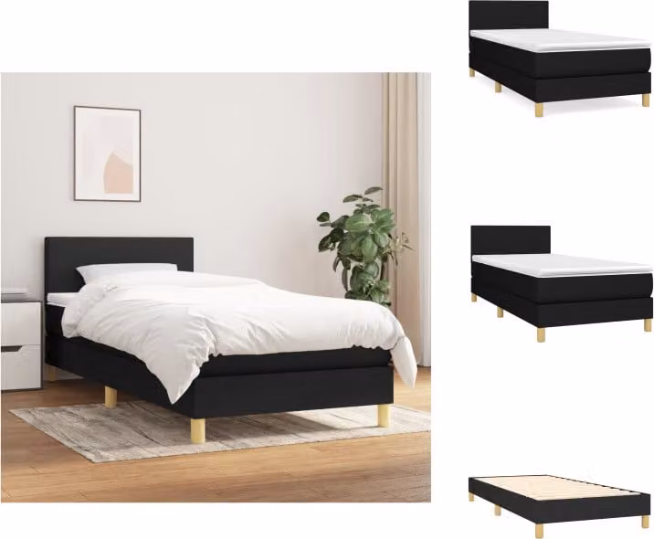 vidaXL Letto a molle con materasso nero 80x200 cm in tessuto - Letti e strutture letto
