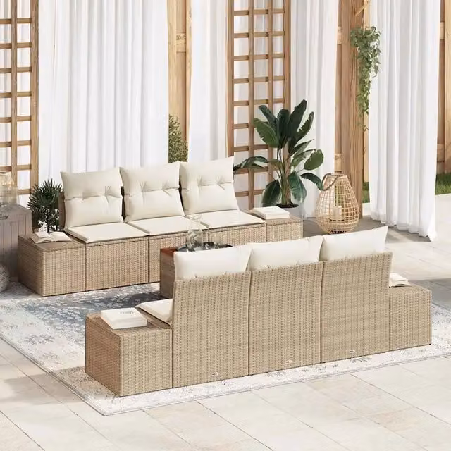 Set Divano da Giardino 7 pz Beige polyrattan 3347904