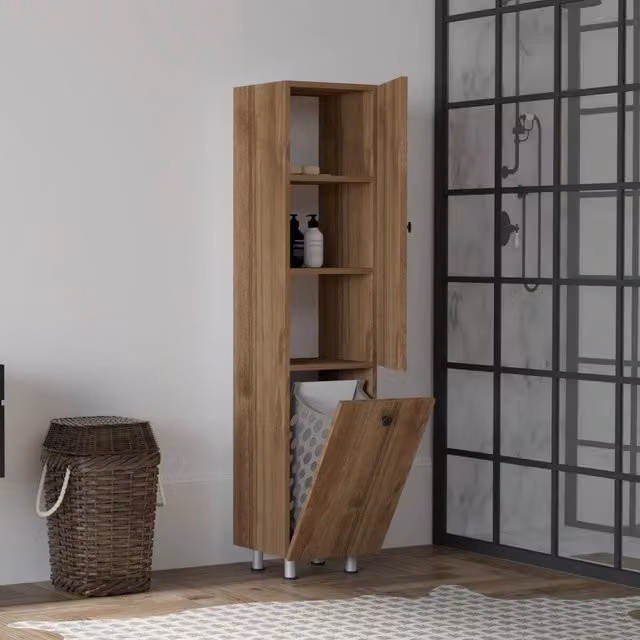 DMORA Mobile Colonna Moderno con Ante a Ribalta e Ripiani Interni, Marrone, L 35 cm x P 35 cm x H 155 cm – 1