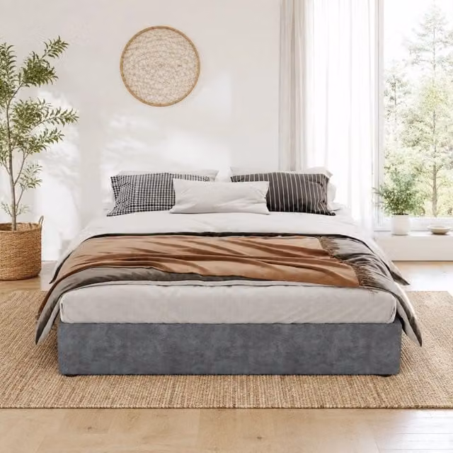 Letto Mivray con testiera alta in velluto grigio e rete a doghe, L/P: 160 x 200 cm