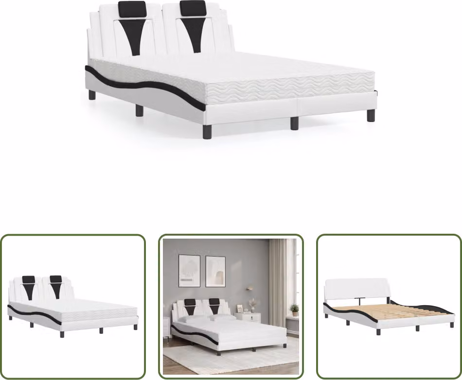 The Living Store Letto con materasso bianco e nero 140x200 cm in ecopelle