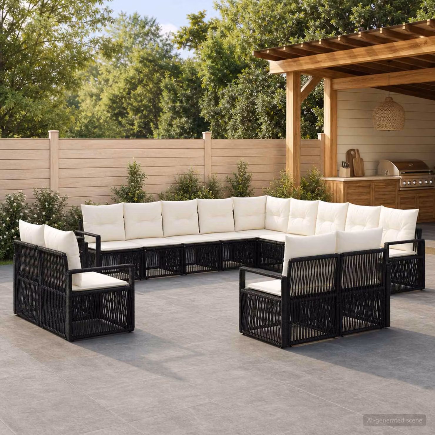 Set Divano da Giardino vidaXL 13 pz a Forma a L con Cuscini Nero