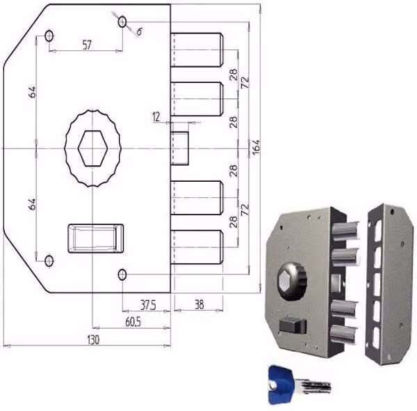 Serratura Sic.Semplice Dx Pompa 3050 Cr Argento