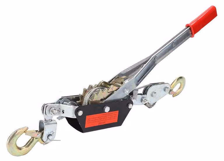 Cavalletto di sollevamento robusto - Verricello manuale con gancio doppio - Sistema di bloccaggio ad alta resistenza - Capacità di carico di 2 tonnellate - Acciaio temprato - Maniglia antiscivolo - Verricello per cavi