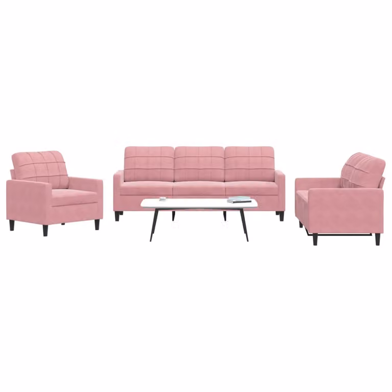 Maison Exclusive - Set divano a 3 pezzi con cuscini in velluto rosa